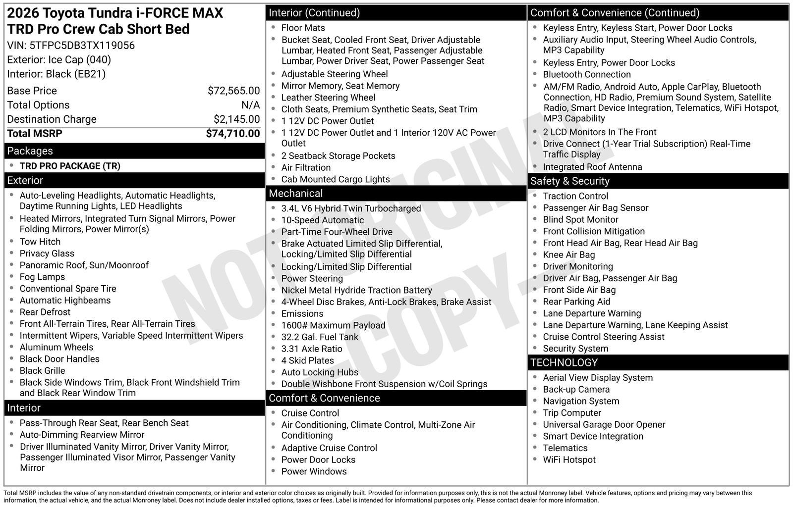 2026 Toyota Tundra Hybrid TRD Pro Hybrid CrewMax 5.5' Bed